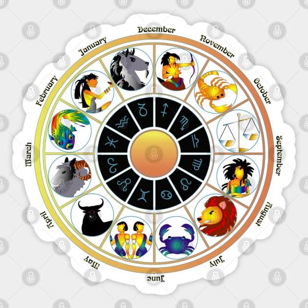 Whimsical Zodiac Wheel Sticker by The Cuban Witch